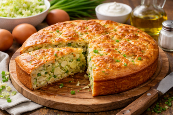 Заливной пирог с пекинской капустой и яйцами на кефире &mdash; нежный, воздушный и готовится за считанные минуты