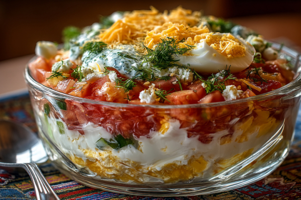 Бесподобный салат с чесночными помидорами: всего три слоя &mdash; томаты, яйца и сыр