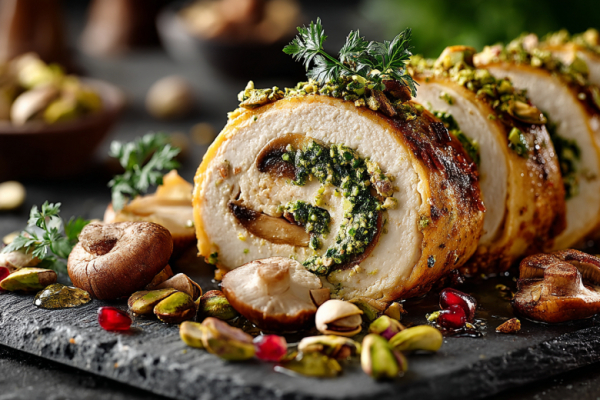 Превращаю курицу в изысканный рулет &mdash; с грибной начинкой и фисташками для хруста и праздничного вида