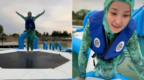 "Я же спортивная": Молдир Ауелбекова попрыгала на батуте в хиджабе (видео)
